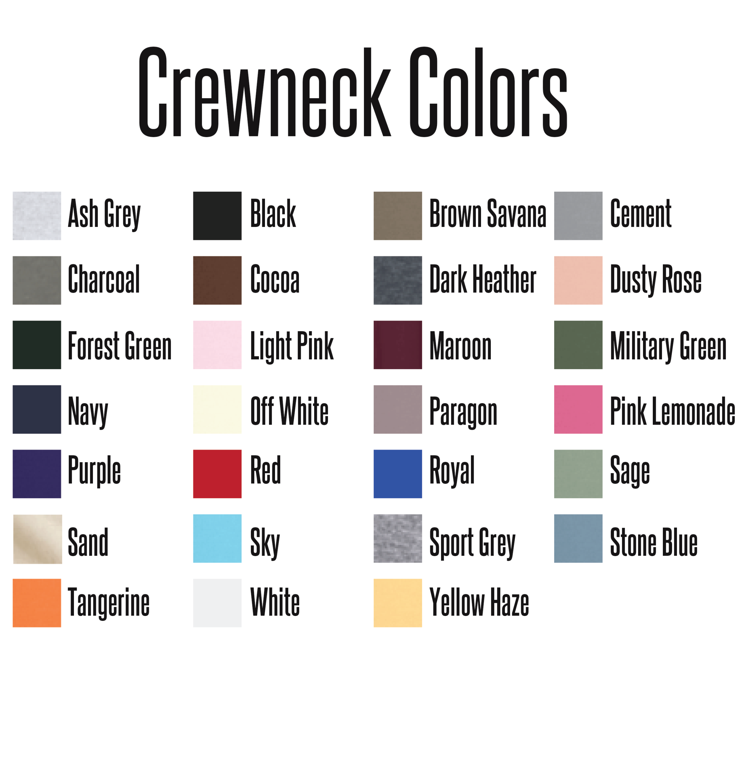 Crewneck Color Chart